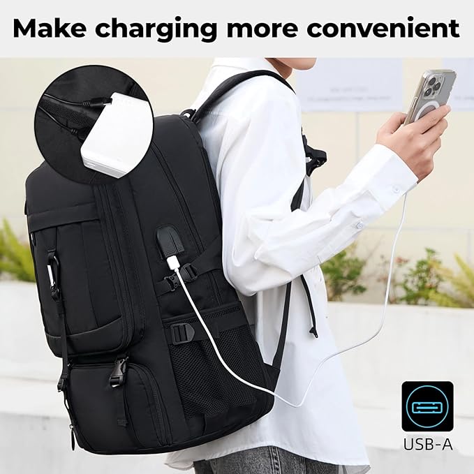 18.4 Inch gym backpack with shoe compartment,80L Multiple Compartments Backpacks, Airline Approved Carry on Travel Daypack Anti Theft with USB Charging Port,for Men Women Travel Work Business