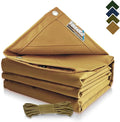 FoundGo 6x8ft Canvas Tarp 22 Mil Tarps 14 oz Canvas Tarpaulin Heavy Duty Cloth Water/UV Resistant Cover with Rustproof Grommets & Ropes for Cars,Roofs,Boats,Camps,Sunshades，Moisture Barrier -Tan