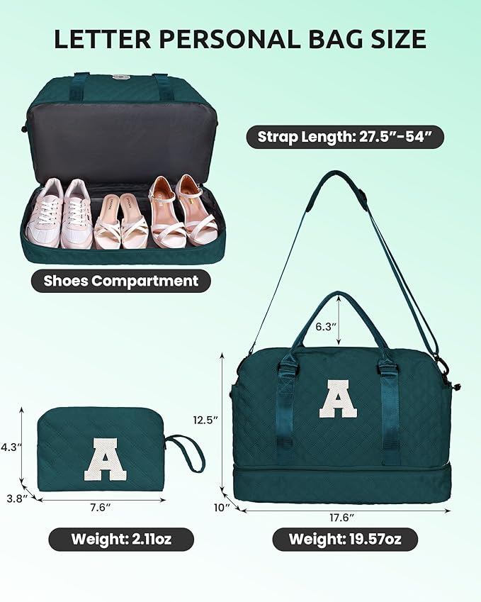 Teenage Girl Gifts 8-10-Initial Travel Bag with Shoe Compartment, Personalized Weekender Bag, Monogram Overnight Bag for Women, Letter Travel Bag with Makeup Bag Graduation Gifts (Letter W)