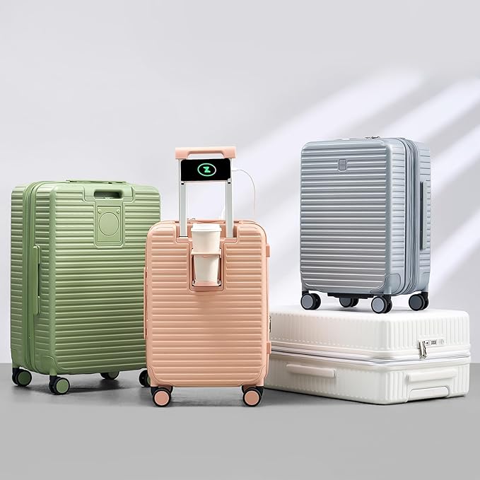 Hard Shell Suitcases Expandable Travel Luggage Sets 3 Piece, Carry on and Check in 3 Piece Luggage Suitcase Sets with Spinner Wheels Cup Holder Charger Built in (White, 20/24/28)