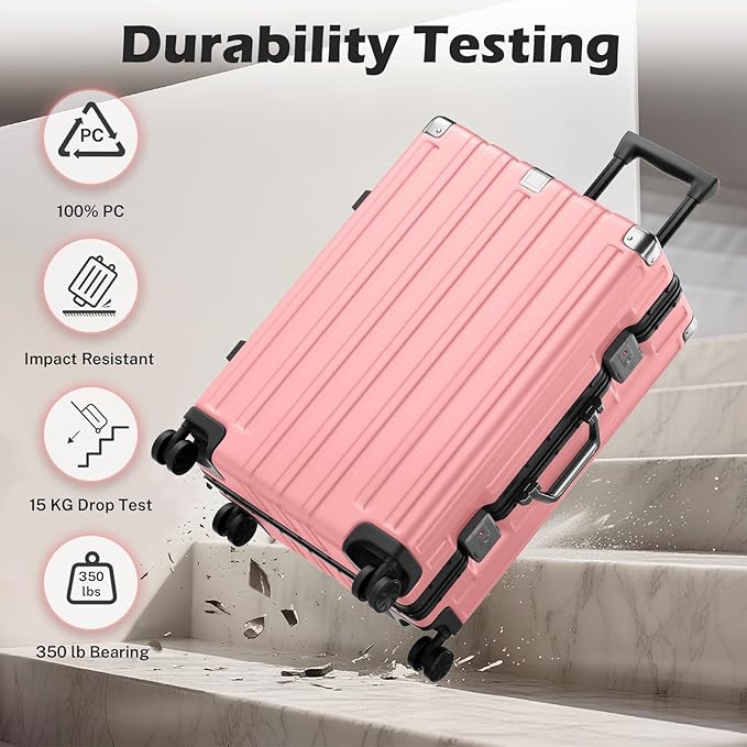 Krute Checked Aluminum Frame Suitcase 24 Inch Zipperless Luggages Hardside PC Luggage With Spinner Wheels TSA Lock USB Charger Suitcases(1 Piece)