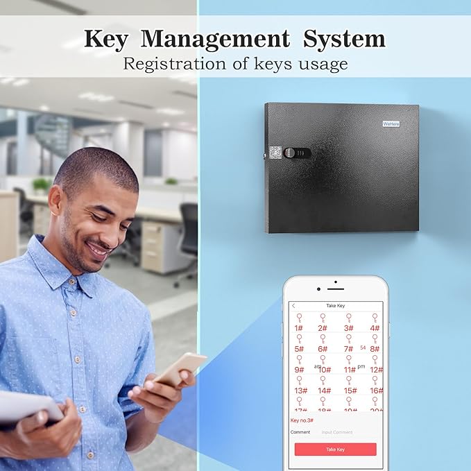 WeHere Key Lock Box, Wall Mount Key Cabinet With 16 Key Tags & Combination Lock - Mini ERP - Great for Valets, Hotels and House Keeps