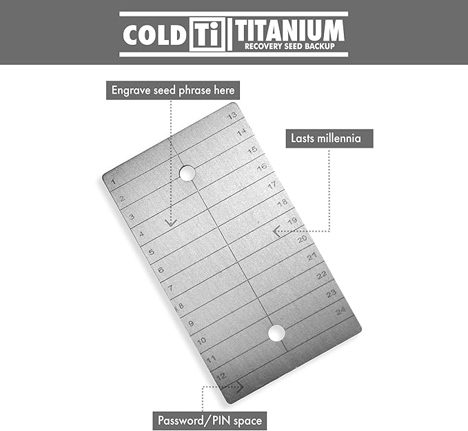ColdTi - Titanium Bitcoin Seed Plate for Ultra-Secure Ethereum and Crypto Seed Phrase Storage - Premium Seed Phrase Metal - (Single Plate)