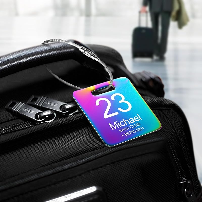 Customized Stainless Steel Luggage Tags: Personalize Your Suitcases, Backpacks, and Bags with Your Text - Custom Initial Text Name ID,Number(2 Pack)