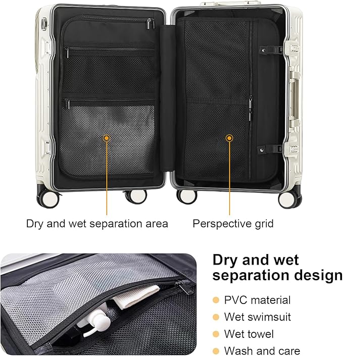 Zipperless Luggage, Polycarbonate Aluminum Hard Shell, Expandable Carry-On Suitcase with Spinner Wheels, Hard Shell Suitcase, 26 Inch Cabin