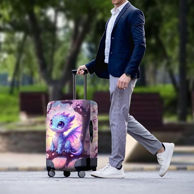 Dragon Suitcase Cover Travel Luggage Protector Washable Elastic Suitcase Covers Anti-Scratch Zip Closure Lugagge Covers for Suitcase Cherry Blossom Luggage Cover Fits 18-21 Inch, S