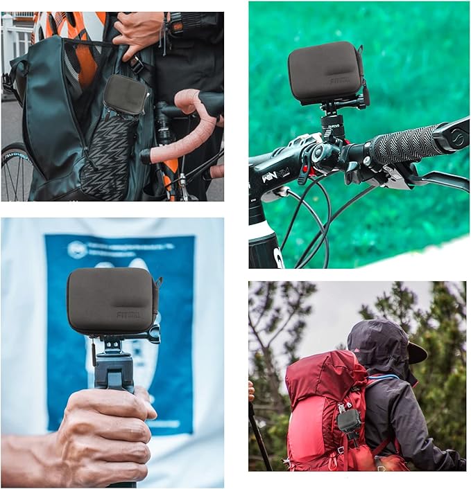 FiTSTILL Grey PU Mini Carrying Case for Go Pro Hero 12/11/10/9/8/7/(2018)/6/5 Black,Hard Shell Travel Storage Case for DJI Osmo Action,AKASO,Campark,YI Action Camera and More