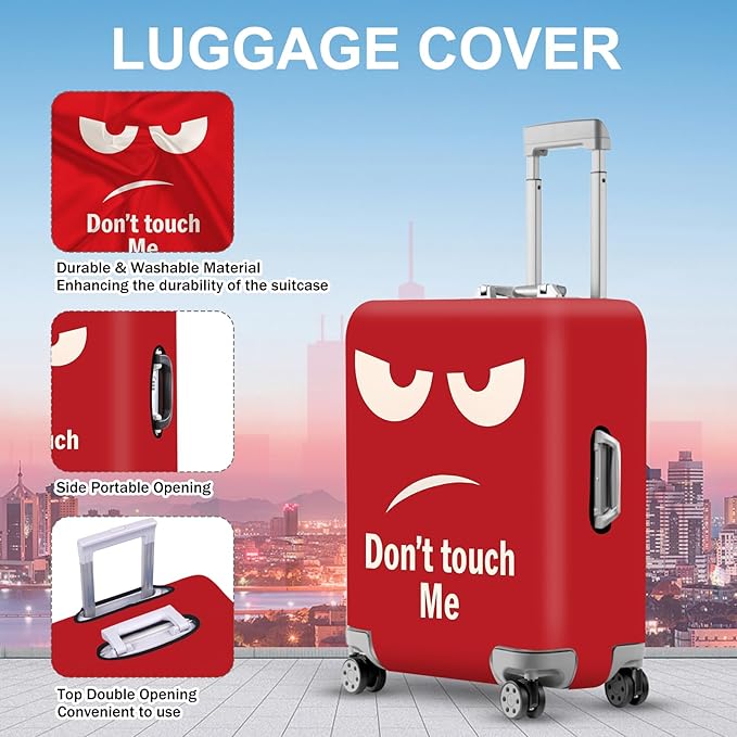 ANNA QUEEN Funny Luggage Cover, Don't Touch Me Red Face Design, Stretchable, Washable Travel Protector for 28-30 Inch Luggage