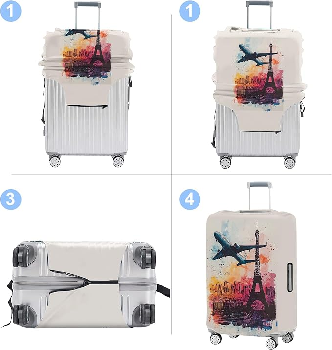 Luggage Cover Washable Suitcase Protector Anti-scratch Suitcase cover Fits 20-34 Inch Luggage (Tower-2, M(24-26inch suitcase))