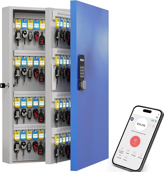 WeHere 192 Key Lock Box Wall Mount, APP Bluetooth/One Time Password/Wi-Fi Remote/Fixed Code/Key Unlock, Smart Key Cabinet, Key Organizer Box for Car Dealert, Hotel, Office, Real Estate Key Manage