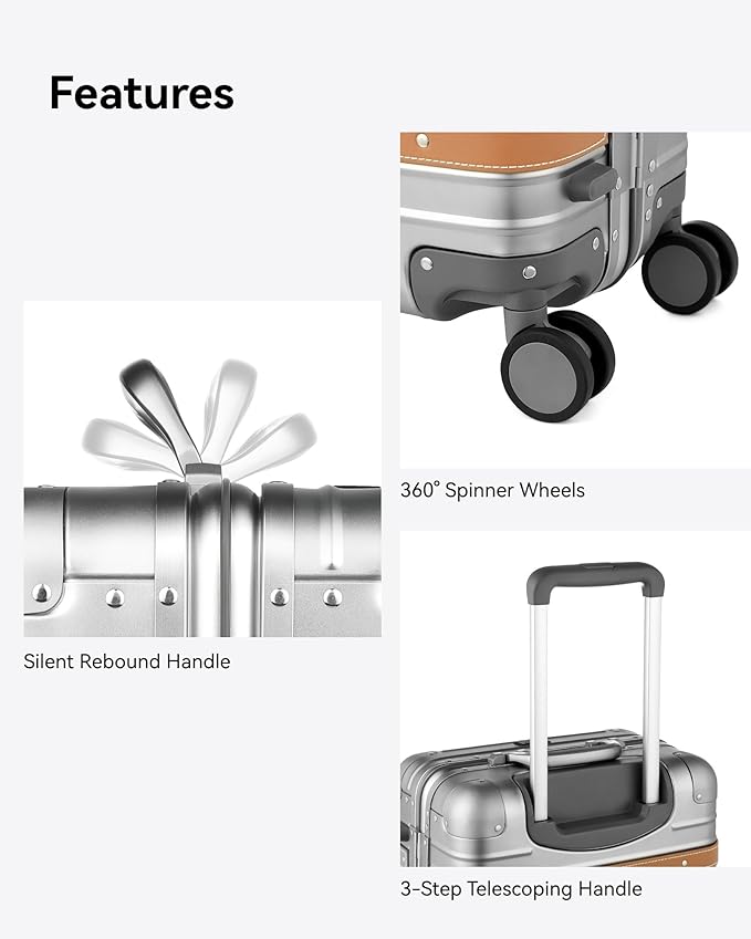 LUGGEX All Aluminum Carry On Luggage with Wheels - Zipperless Hardshell Suitcase with TSA Lock (Matte Silver, 2-Piece (20/Backpack))