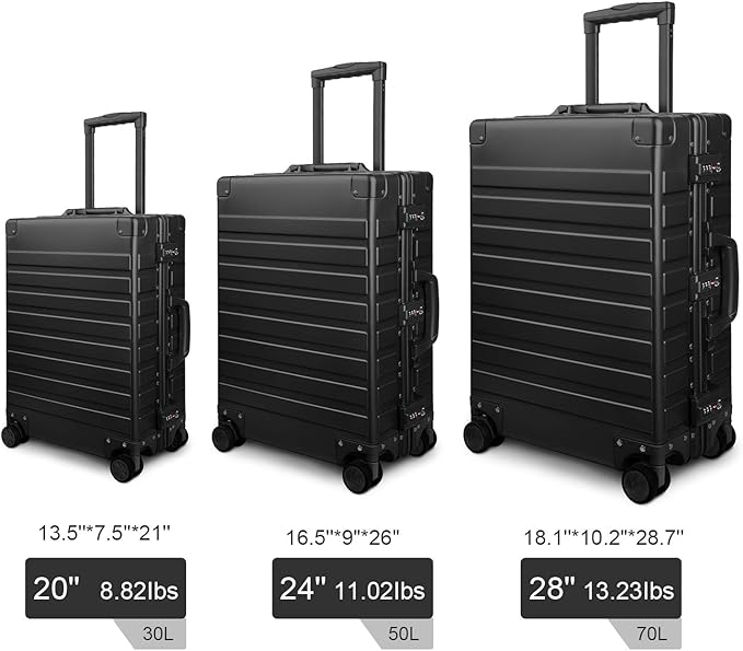 TRAVELKING All Aluminum Luggage with TSA Locks Metal Hard Shell Zipperless Spinner Alloy Metal Suitcase (Cool Metallic, 24 Inch)