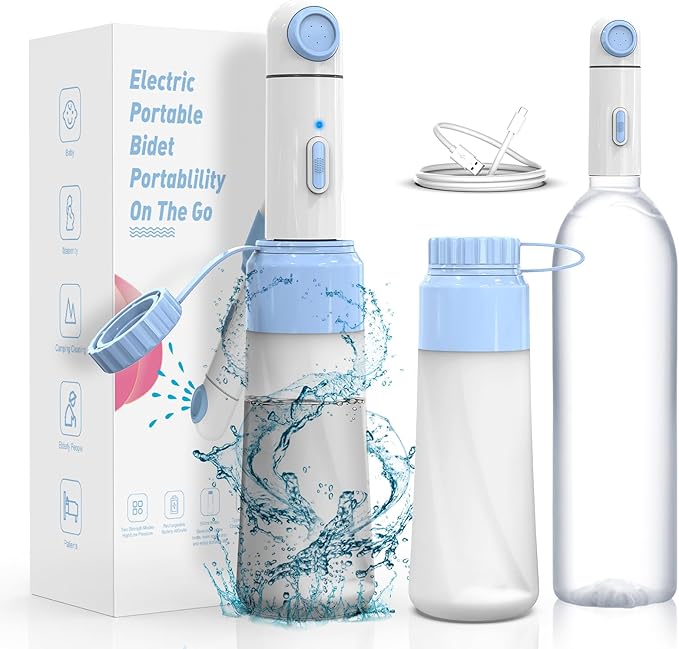 Portable Bidet for Travel – 350ml High Pressure Handheld Electric Portable Bidet - IPX7 Waterproof, Pocket-Sized Rechargeable Travel Budet Bottle for Women, Men & Baby - Personal Hygiene Cleaning