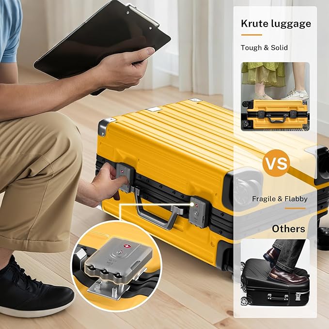 Krute Large Luggage 28 inch Zipperles Suitcase With Spinner Wheels USB Charger Hardside PC Aluminum Frame Luggages Checked Suitcases with TSA Lock (1 Piece)