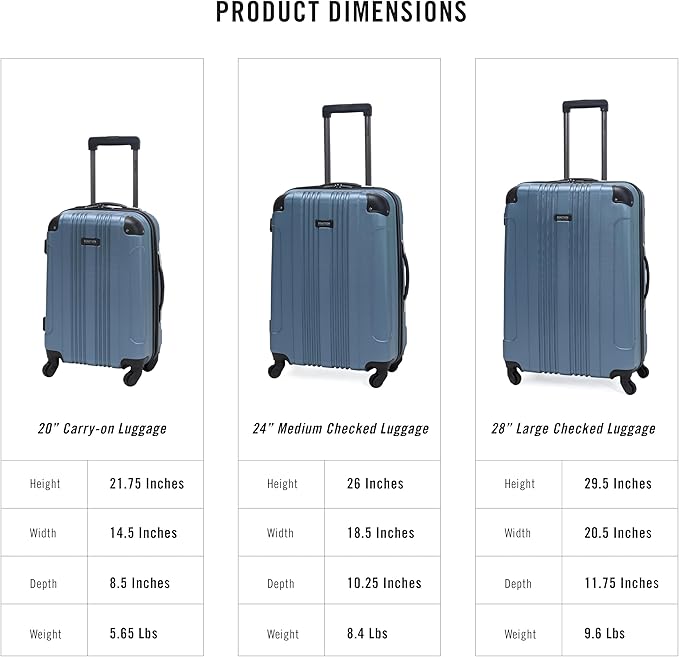 Kenneth Cole REACTION Out of Bounds Lightweight Hardshell 4-Wheel Spinner Luggage, Granite Blue, 24-Inch Checked