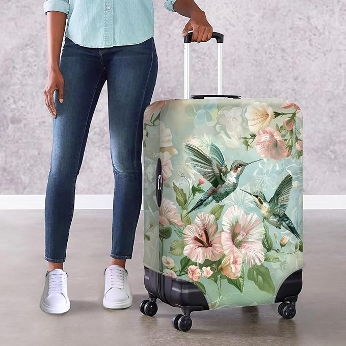 Hummingbird Luggage Cover for Women Travel Luggage Covers for Suitcase Elastic Spandex Suitcase Covers Protector with Zipper Flower Suitcase Covers for Luggage Fit 30-32 Inch