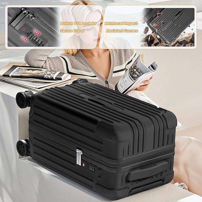 Krute Carry on Luggage 20 Inch Suitcases with Spinner Wheels Hardside Luggages Cup Holder Carry Suitcase USB Charger Port PC+ABS with TSA Lock