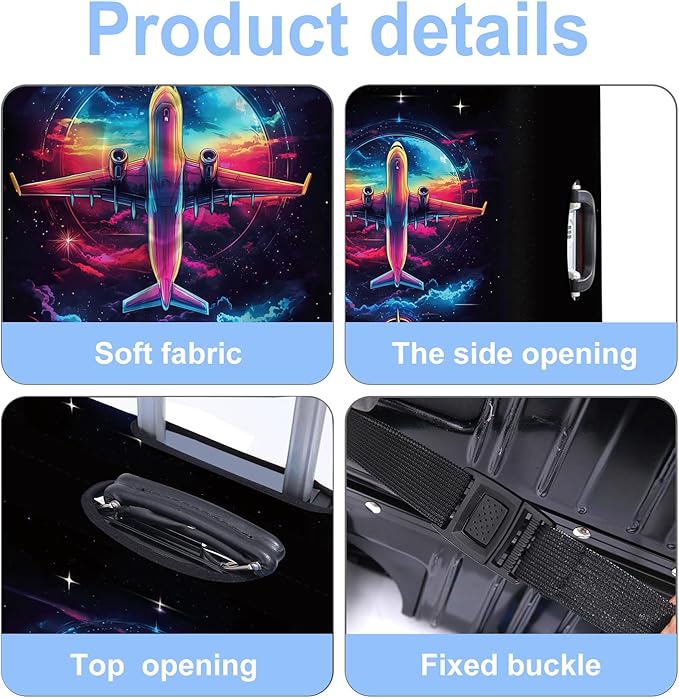 Luggage Cover Washable Suitcase Protector Anti-scratch Suitcase cover Fits 20-34 Inch Luggage (Aircraft, S(20-22inch suitcase))