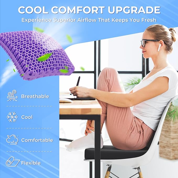 TushGuard Gel Seat Cushion for Long Sitting, Enlarged & Thickened Patent Design Office Chair Seat Cushion, Breathable Cooling Pads for Chairs, Soft Car Cushions for Wheelchair(Large, Black)