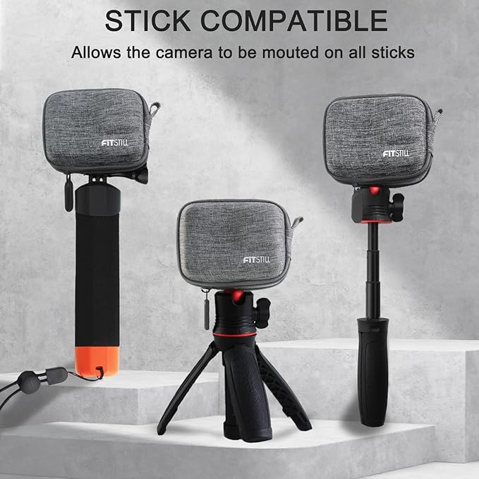 FiTSTILL Grey Weaving Mini Carrying Case for Go Pro Hero 13/12/11/10/9/8/7/(2018)/6/5/4/3+/3 Black,Hard Shell Travel Storage Case for AKASO,Campark,YI Action Camera and More