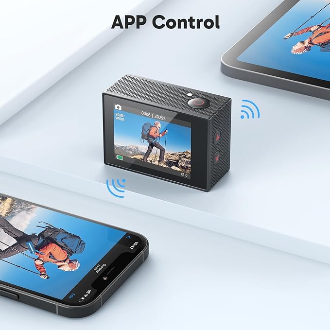 AKASO EK7000 4K30FPS 20MP WiFi Action Camera with EIS Ultra HD 131FT Waterproof Underwater Camera Remote Control 4X Zoom Support External Microphone Black