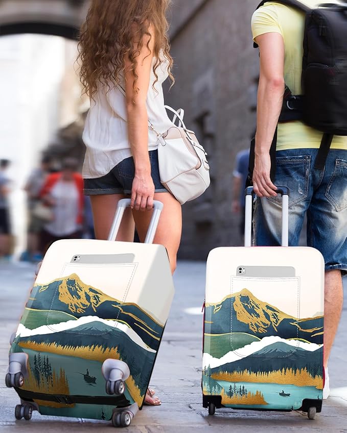 Slohif Luggage Cover for Suitcase Tsa Approved Protector - Luggage Sleeve Large Suit Case Cover Travel Stretch Baggage Case Protective Washable Fit 21-23 Inch Mountain S