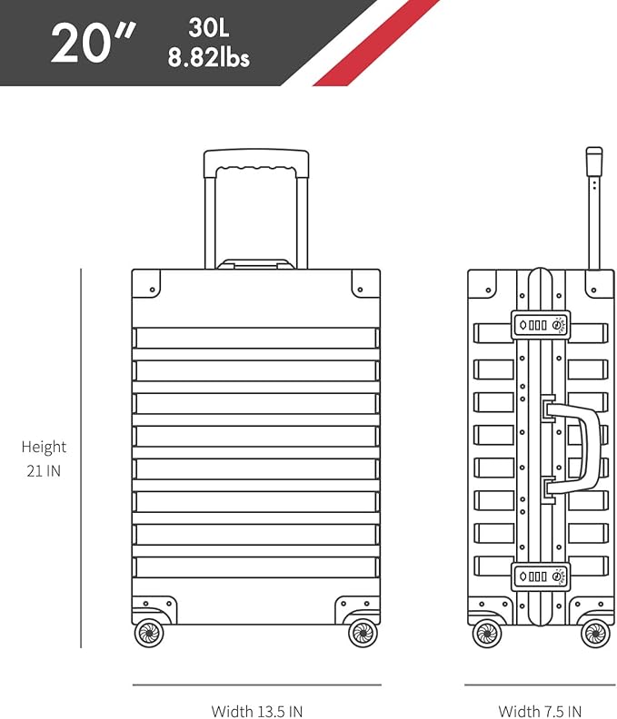 TRAVELKING All Aluminum Carry On Luggage with TSA Locks Zipperless Alloy Metal Hard Shell Spinner Suitcase (Metallic, 20 Inch)