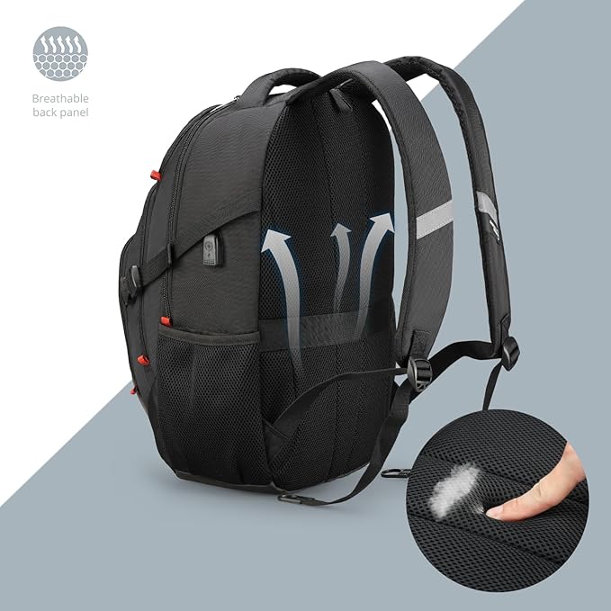 Swissdigital Design Travel Backpack for Men with Apple Find My, Laptop Backpack with USB Charging Port, RFID Protection, Add-A-Bag System - Travel Backpack for Men