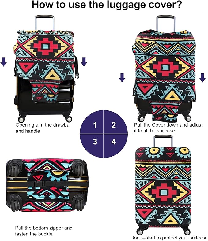 7-Mi Travel Luggage Cover Elastic Sleeve 19"-20" Anti-Scratch Suitcase Protector Cover Size S, Bohemia