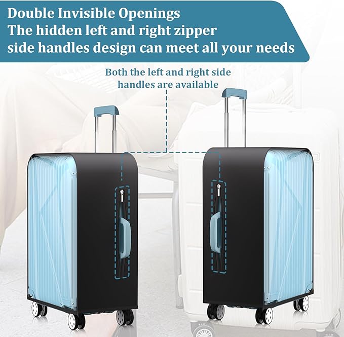 Upgraded Clear TPU Luggage Cover Protector with Black Stretchable Sides, Fit 30 Inch Travel Suitcase TSA Approved, Waterproof & Anti-Scratch, Includes Free Red Luggage Tag