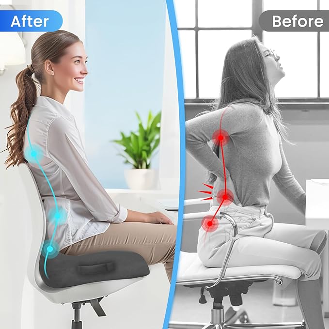 Seat Cushion, Memory Foam Office Chair Seat Cushion for Office Chairs/Car/Long Trip/Desk Chair/Gaming, Extra Large Size for Sciatica & Hip & Tailbone Pain Relief, Sciatica Support (Grey)