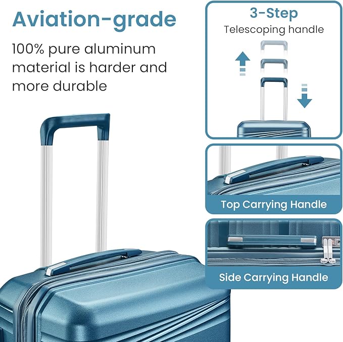 Campfun Luggage 4 Piece Sets, Expandable Carry On Luggage Set Hardshell PP, Suitcase Set with Double Spinner Wheels, Checked Durable Lightweight with TSA Lock, 14in 20in 24in 28in-Peacock Blue(C)