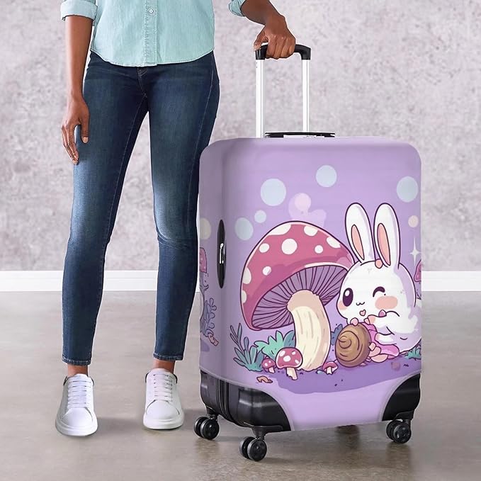 Cute Bunny Rabbit Luggage Covers Fit 30-32 Inch Universal Thickness Suitcase Covers for Luggage Mushroom Suitcase Cover Scratch Resistan Zip Travel Luggage Cover Elastic Baggage Case