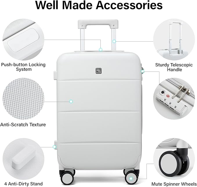 Hanke 24 Inch Checked Luggage with Spinner Wheels Hard Shell Suitcases Lightweight Travel TSA Luggage for Women Men Medium Suitcase(Smoke White)