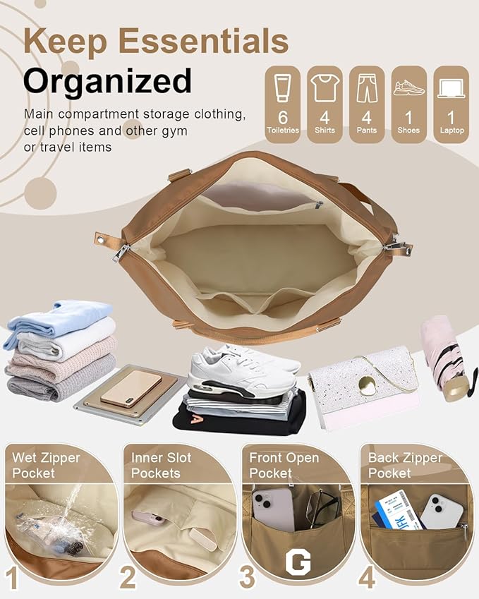 Birthday Graduation Gifts for Daughter,Initial Travel Duffel Bag Sports Gym Bag for Girls Teen Kids Birthday Gifts,Personalized Weekender Bag Carry On Tote Bags Cute Overnight Bag for Women(Brown, G)