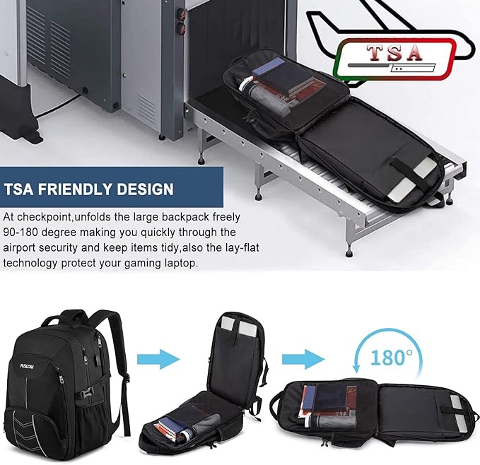Extra Large Backpack for Men 55L,18.4Inch Travel Laptop Backpack with USB Charging Port Business Flight Approved Carry On Backpack,TSA Big Capacity Heavy Duty Computer Bag College Bookbag,Black