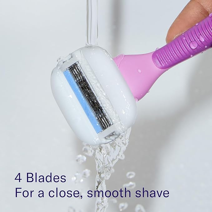 Flamingo Moisture Plus Women's Razor Set - Razor Handle, 4 Blade Refills, Shower Holder - Fig