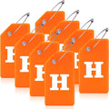 8 Pcs Luggage Tags for Suitcases, 26 Initial Letter Travel Luggage Baggage Identification Labels ID Tags Fully Bendable Tags with Stainless Steel Loop (Letter H, Orange)