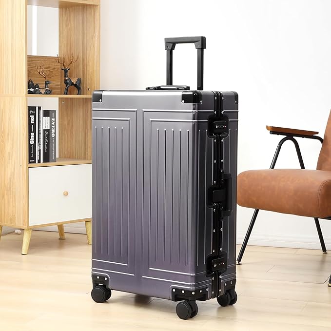 All Aluminum 20/28 Luggage Set，Cut from Whole Aluminum Sheet，22x14x9 Airline Approved ，（3rd Generation，Premium Metal zipperless suitcase ） (grey, 20+28inch)
