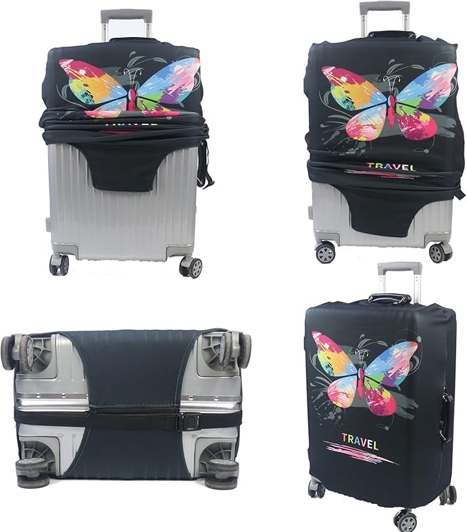 MosaiRudo Thicker Luggage Cover Elastic Suitcase Cover Protector Fits 18-32 Inch Suitcase Travel Accessories (Butterfly, S)