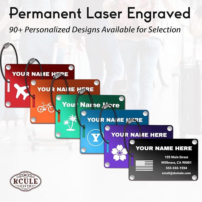 Personalized Luggage Tags: Custom Metal Luggage Tags for Suitcases, Backpacks and Bags with Your Personalized Text (Blue)