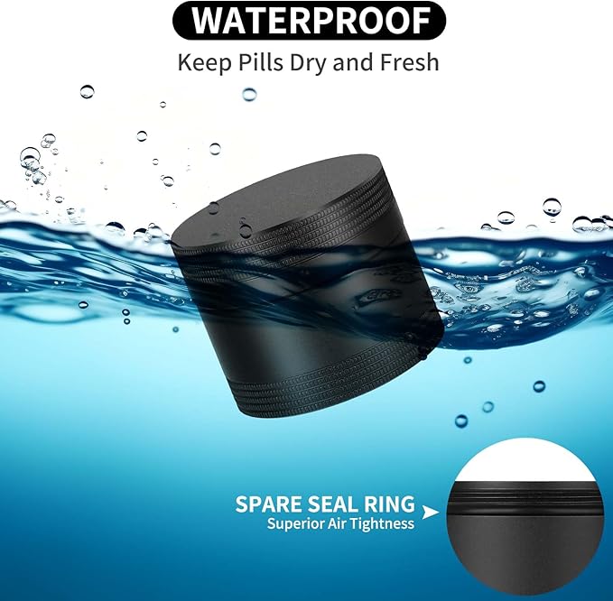 Small Daily Pill Box - Portable Waterproof Metal Pill Case for Pocket or Purse Aluminium Alloy Round Travel Pill Container Medicine Vitamin Organizer Unique Gift