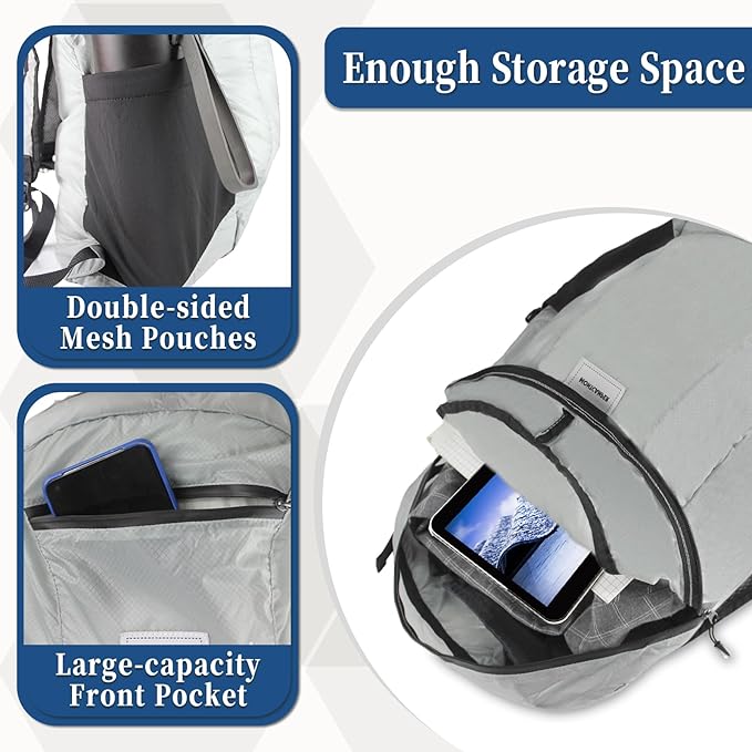 Hiking Daypack - Lightweight & Water-Resistant Portable Backpack for Travel, Camping, Outdoor Adventures(25L, grey)