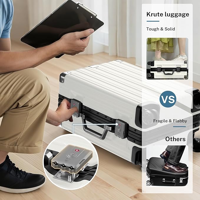 Krute Aluminum Frame Carry On Luggage 20 Inch Zipperless Luggages USB Charger Hardside PC Suitcase With Spinner Wheels Airline Approved Hard Shell Suitcases with TSA Lock (1 Piece)