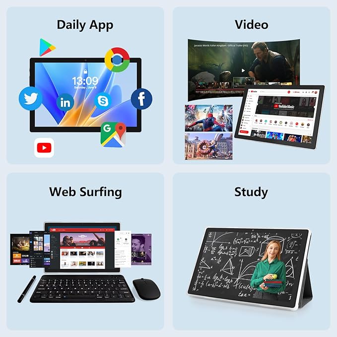 Tablet, Android 14 Tablet with 12GB (4+8) RAM 128GB ROM, Octa-Core Processor Tablets with Keyboard, Mouse, 10.1 Inch 1280 * 800 IPS Touch Screen, Dual Camera, WiFi 6, BT 5.4, 6000mAh Battery