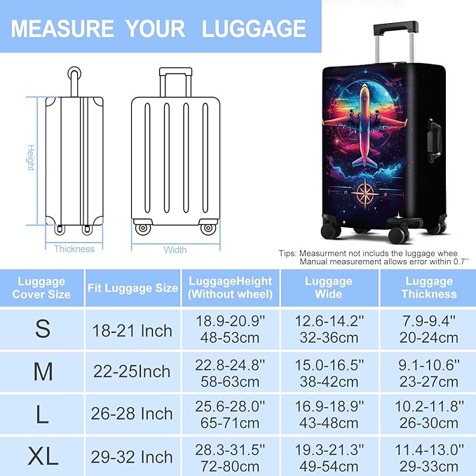 Luggage Cover Washable Suitcase Protector Anti-scratch Suitcase cover Fits 20-34 Inch Luggage (Aircraft, S(20-22inch suitcase))