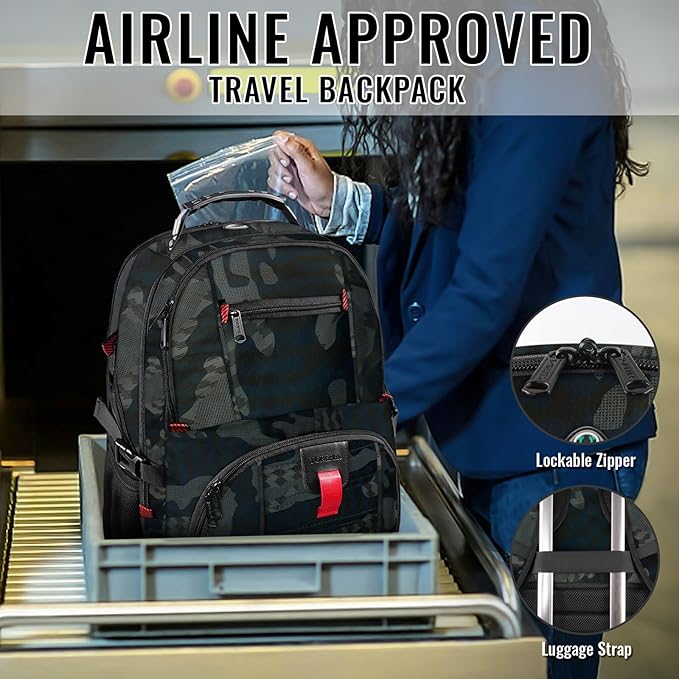 YOREPEK Travel Backpack, Extra Large 50L Laptop Backpacks for Men Women, Water Resistant College Backpack Airline Approved Business Work Bag with USB Charging Port Fits 17 Inch Computers, Camouflage
