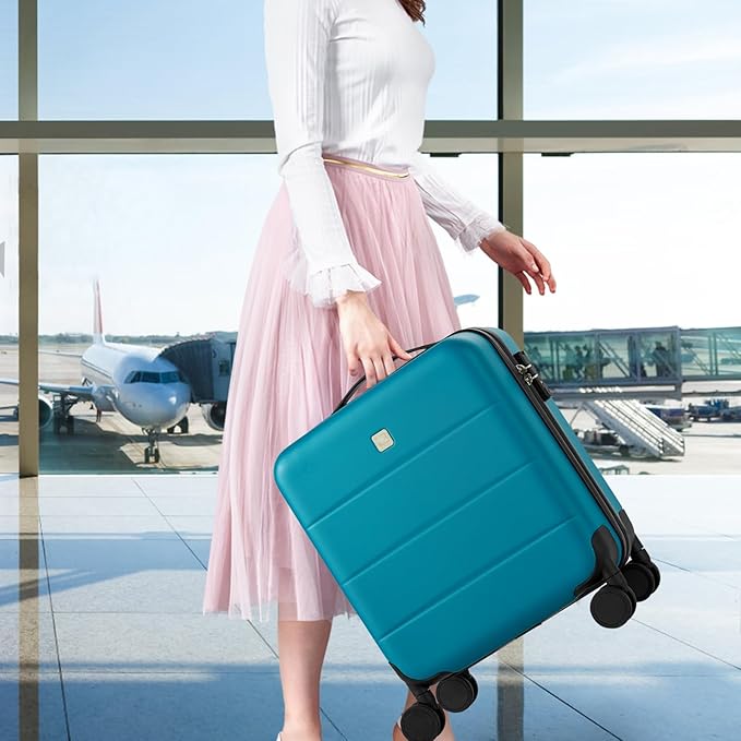 Hanke 16 Inch Underseat Carry On Luggage with Wheels Hard Shell Mini Small Suitcases Carry On Bag for Airline Approved TSA Luggage Lightweight Travel Suitcase(Caribbean Blue)