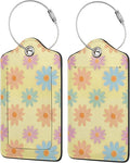 Flowers Leather Luggage Tag with Stainless Steel Ring, Fun Name Id Card Cover Travel Bag Tag Set, Suitable for Travel Bag Luggage Women Men 4 PCS