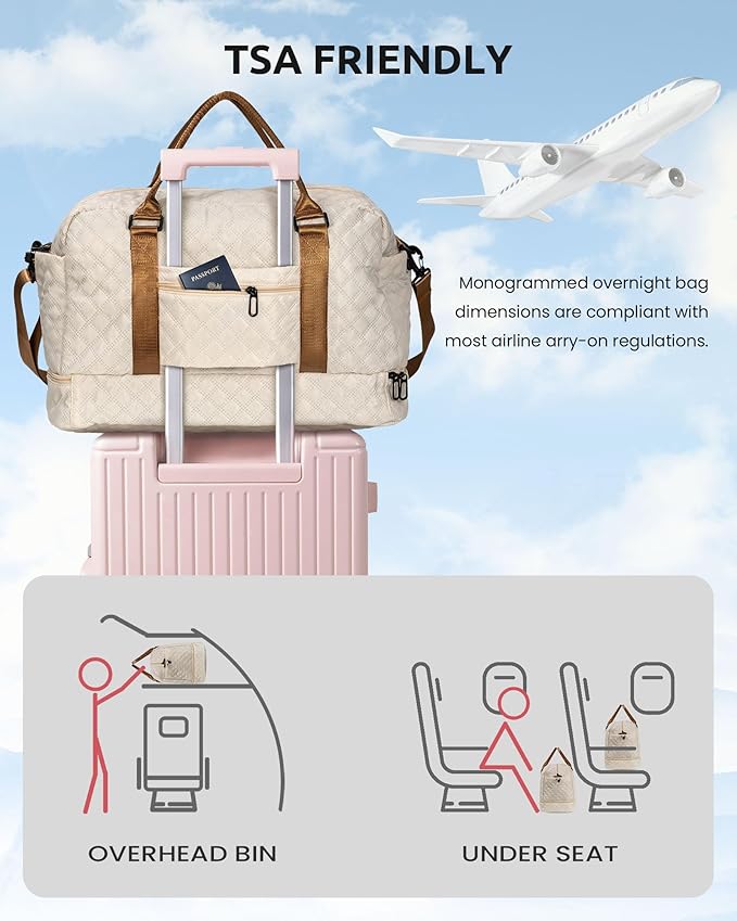 Gifts for Teen-Girls-Initial Duffle Bag with Shoe Compartment, Personalized Weekender Bag, Monogram Overnight Bag, Travel Bag with Makeup Bag，Birthday Gift Graduate Gifts for Her (Letter H)